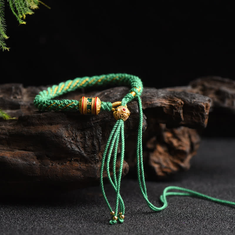 Handgemachtes tibetisches Gebetsrad-Armband mit roter Schnur zum Glück