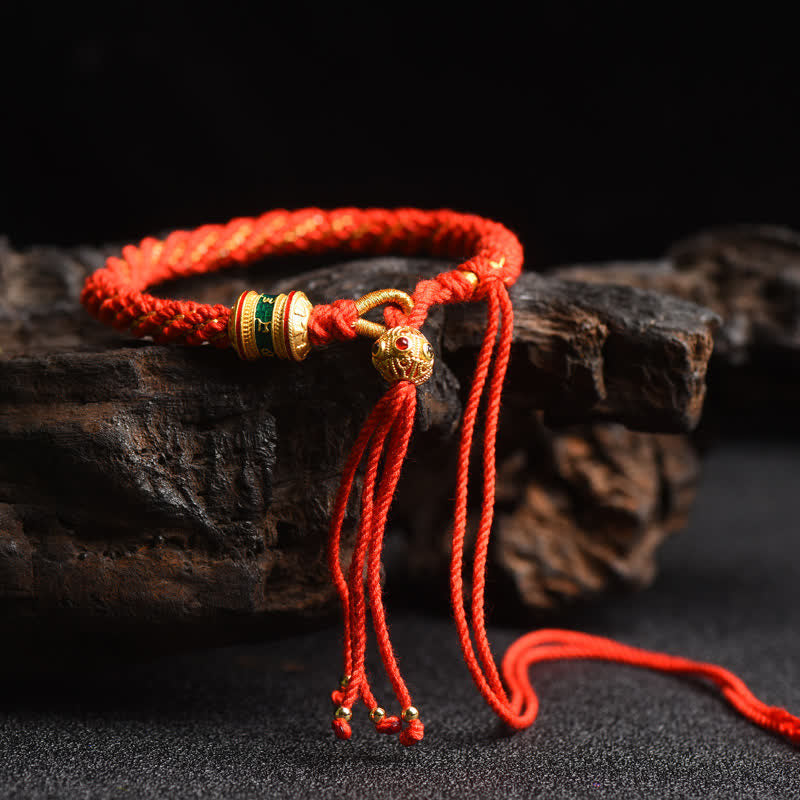 Handgemachtes tibetisches Gebetsrad-Armband mit roter Schnur zum Glück