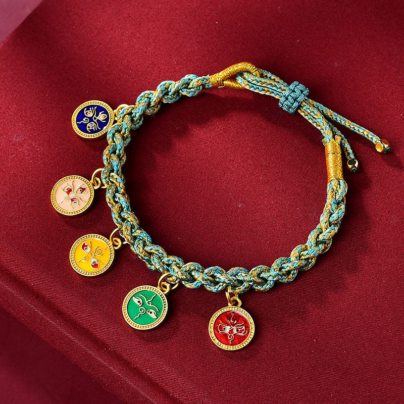 Handgefertigtes spirituelles Armband aus tibetischem Seil | Fünf Götter des Reichtums