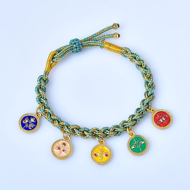 Handgefertigtes spirituelles Armband aus tibetischem Seil | Fünf Götter des Reichtums