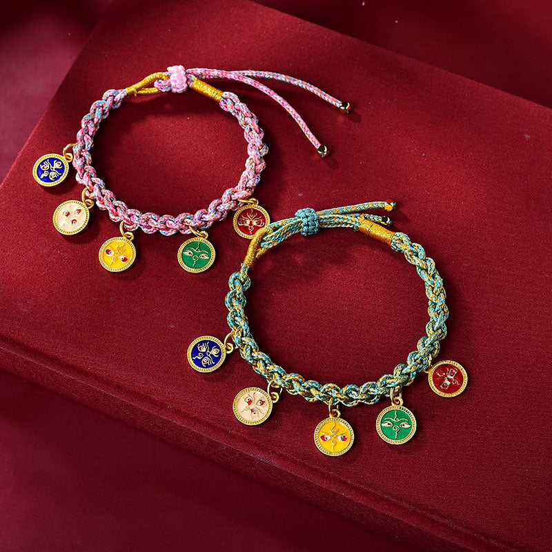 Handgefertigtes spirituelles Armband aus tibetischem Seil | Fünf Götter des Reichtums