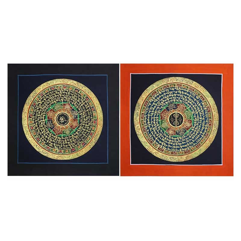 Handgefertigte tibetische Thangka-Malerei, Dekoration, 26 x 26 cm, zufälliges Muster