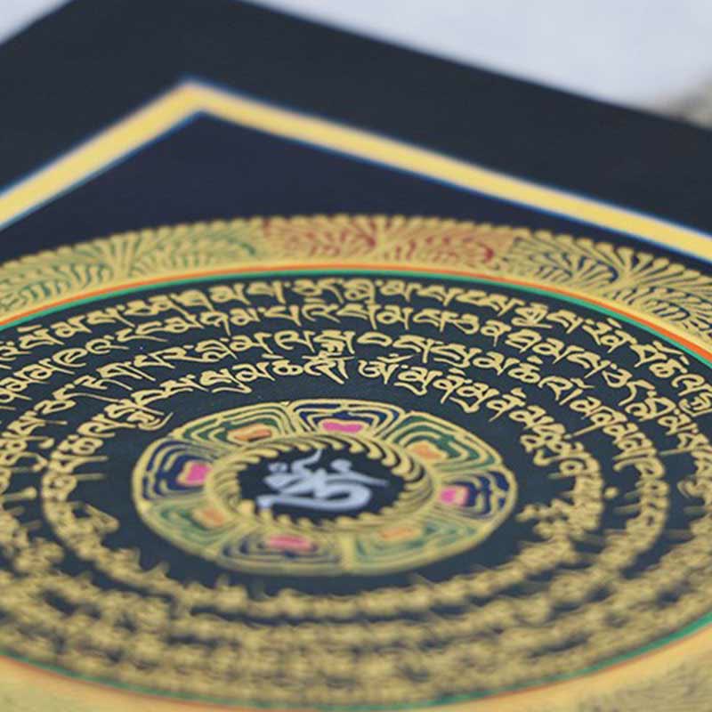 Handgefertigte tibetische Thangka-Malerei, Dekoration, 26 x 26 cm, zufälliges Muster