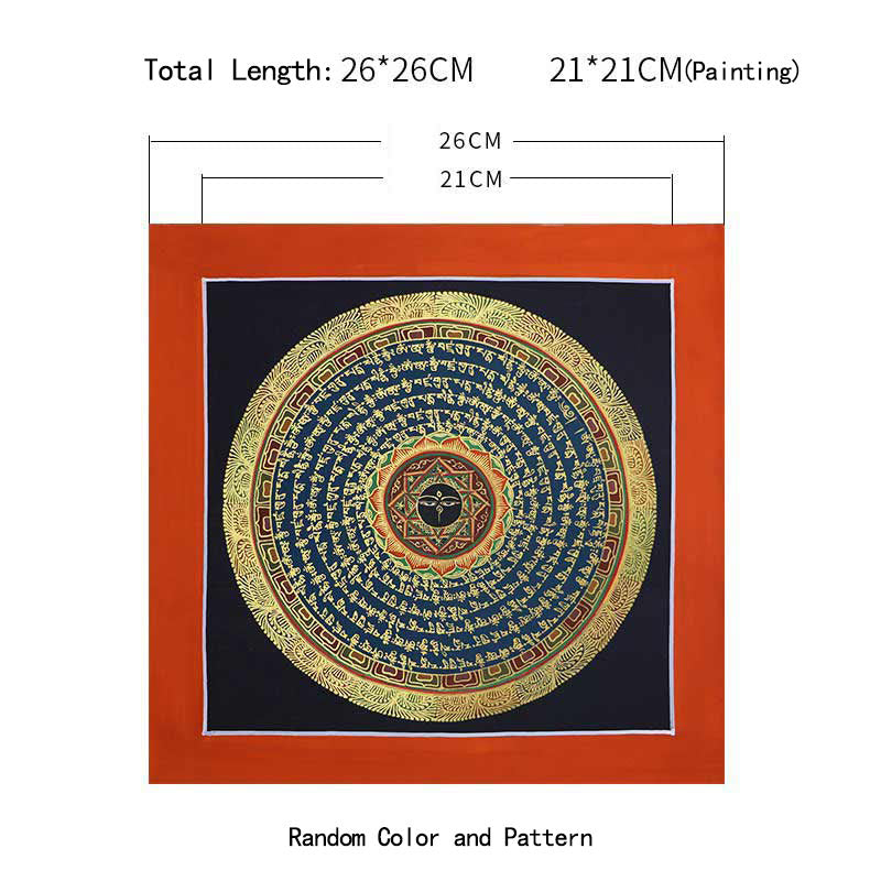 Handgefertigte tibetische Thangka-Malerei, Dekoration, 26 x 26 cm, zufälliges Muster
