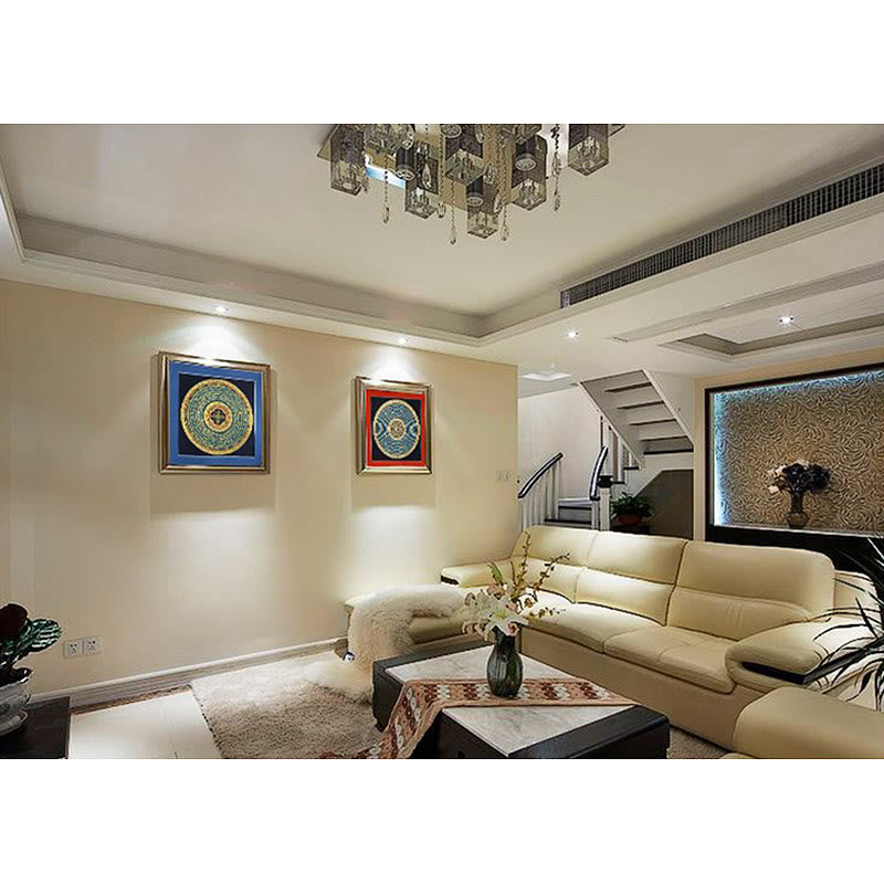 Handgefertigte tibetische Thangka-Malerei, Dekoration, 26 x 26 cm, zufälliges Muster