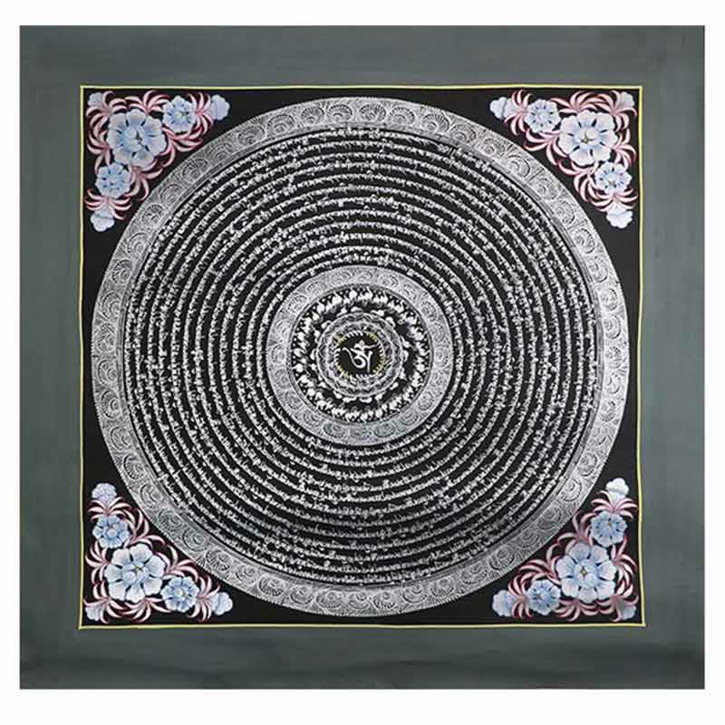 Handgefertigte tibetische Thangka-Malerei, Dekoration, 26 x 26 cm, zufälliges Muster