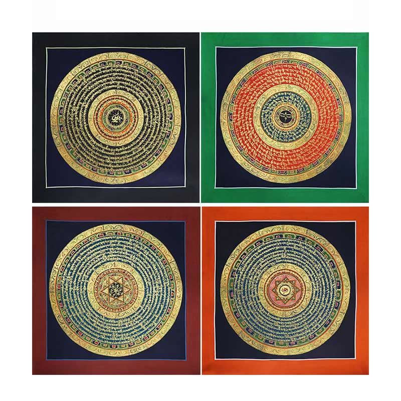 Handgefertigte tibetische Thangka-Malerei, Dekoration, 26 x 26 cm, zufälliges Muster