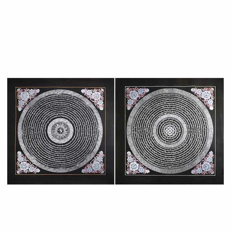 Handgefertigte tibetische Thangka-Malerei, Dekoration, 26 x 26 cm, zufälliges Muster