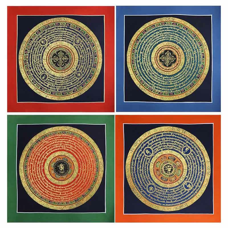 Handgefertigte tibetische Thangka-Malerei, Dekoration, 26 x 26 cm, zufälliges Muster