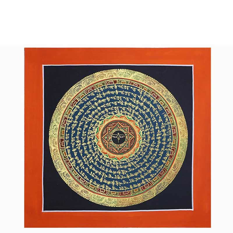 Handgefertigte tibetische Thangka-Malerei, Dekoration, 26 x 26 cm, zufälliges Muster