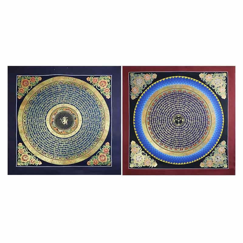 Handgefertigte tibetische Thangka-Malerei, Dekoration, 26 x 26 cm, zufälliges Muster