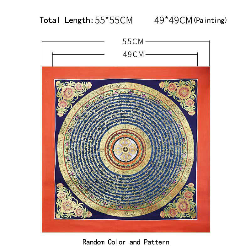 Handgefertigte tibetische Thangka-Malerei, Dekoration, 26 x 26 cm, zufälliges Muster