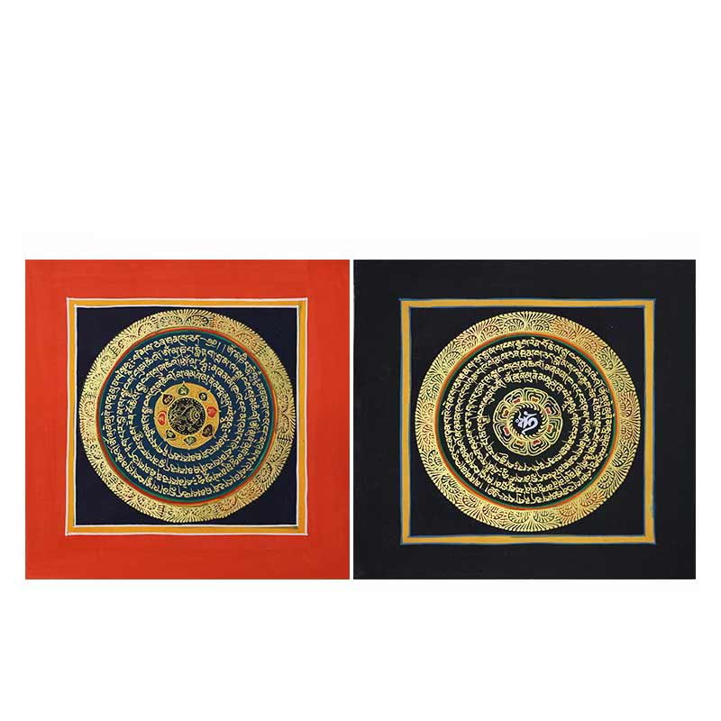 Handgefertigte tibetische Thangka-Malerei, Dekoration, 26 x 26 cm, zufälliges Muster