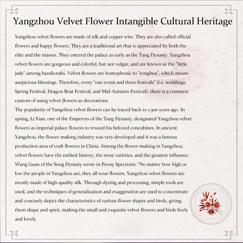 Handgefertigte Yangzhou-Brosche aus Samtblume und Maulbeerseide mit Pfirsichblüte