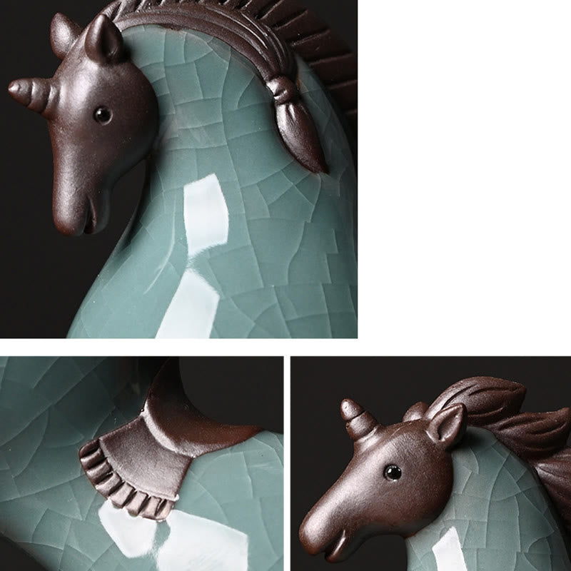 Keramik-Pferdefigur mit gesenktem Kopf, 11 cm, für Erfolg und Freiheit