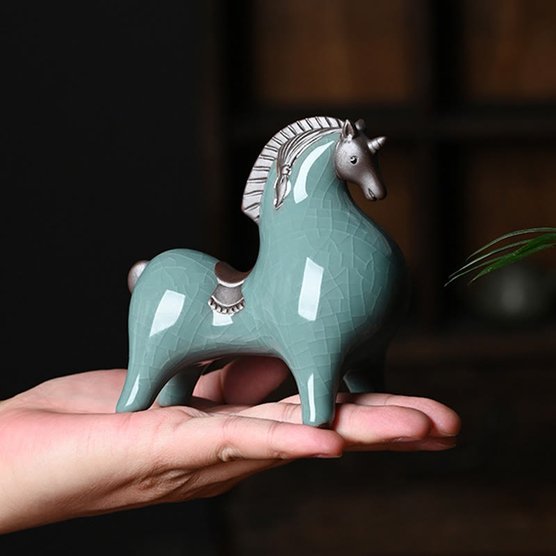 Keramik-Pferdefigur mit gesenktem Kopf, 11 cm, für Erfolg und Freiheit