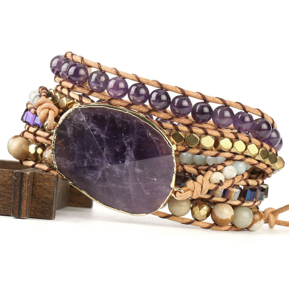Heilendes Edelstein-Wickelarmband: Amethyst &amp; Aventurin