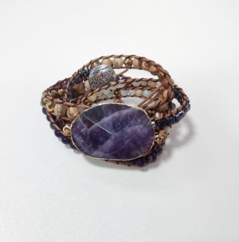 Heilendes Edelstein-Wickelarmband: Amethyst &amp; Aventurin