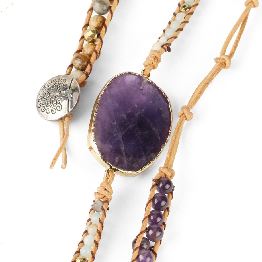 Heilendes Edelstein-Wickelarmband: Amethyst &amp; Aventurin
