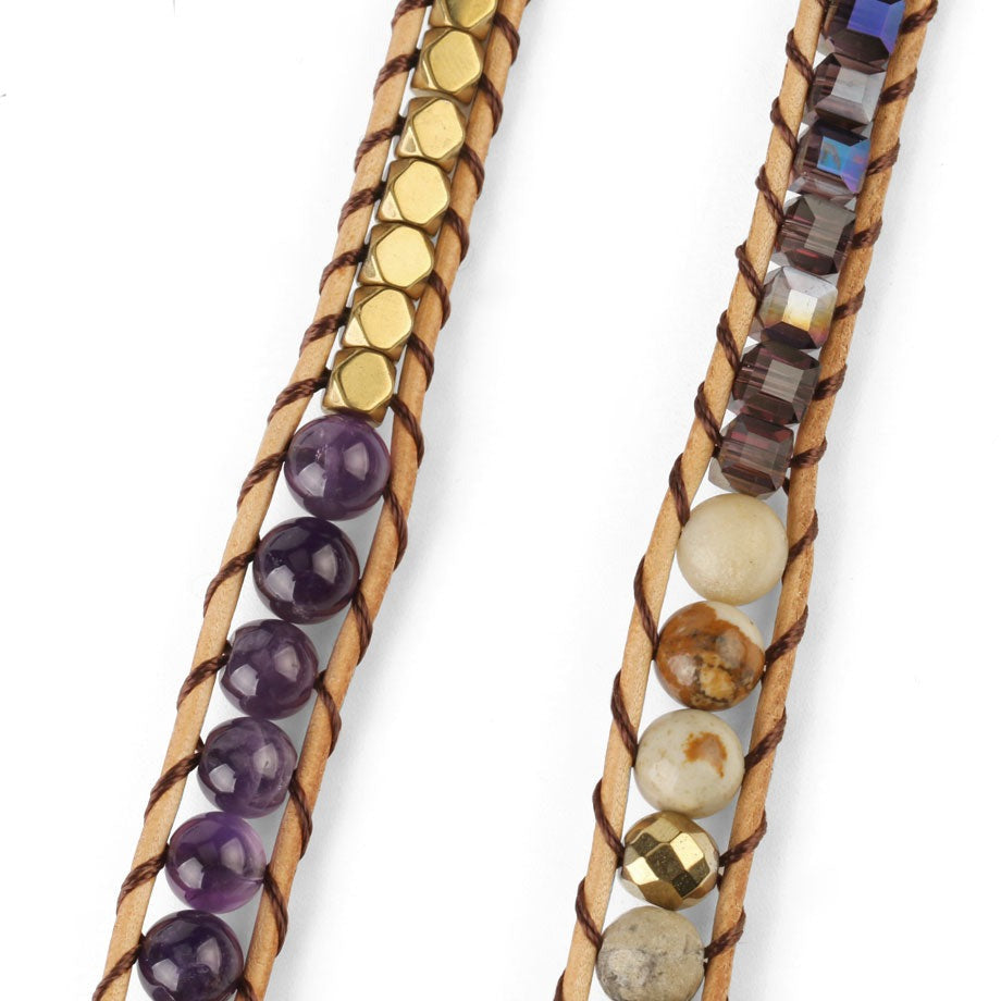 Heilendes Edelstein-Wickelarmband: Amethyst &amp; Aventurin