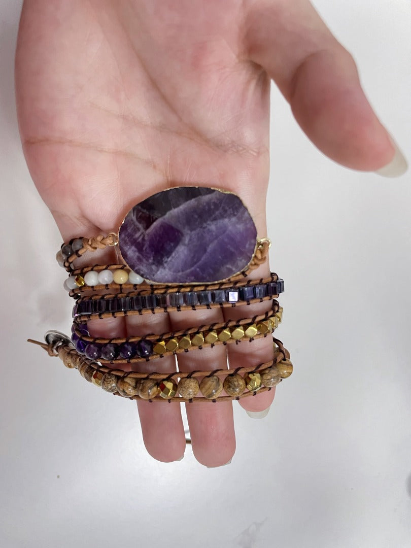 Heilendes Edelstein-Wickelarmband: Amethyst &amp; Aventurin