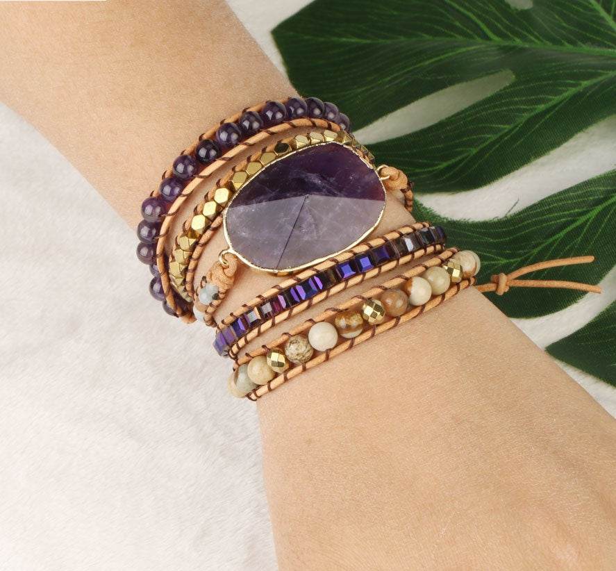 Heilendes Edelstein-Wickelarmband: Amethyst &amp; Aventurin