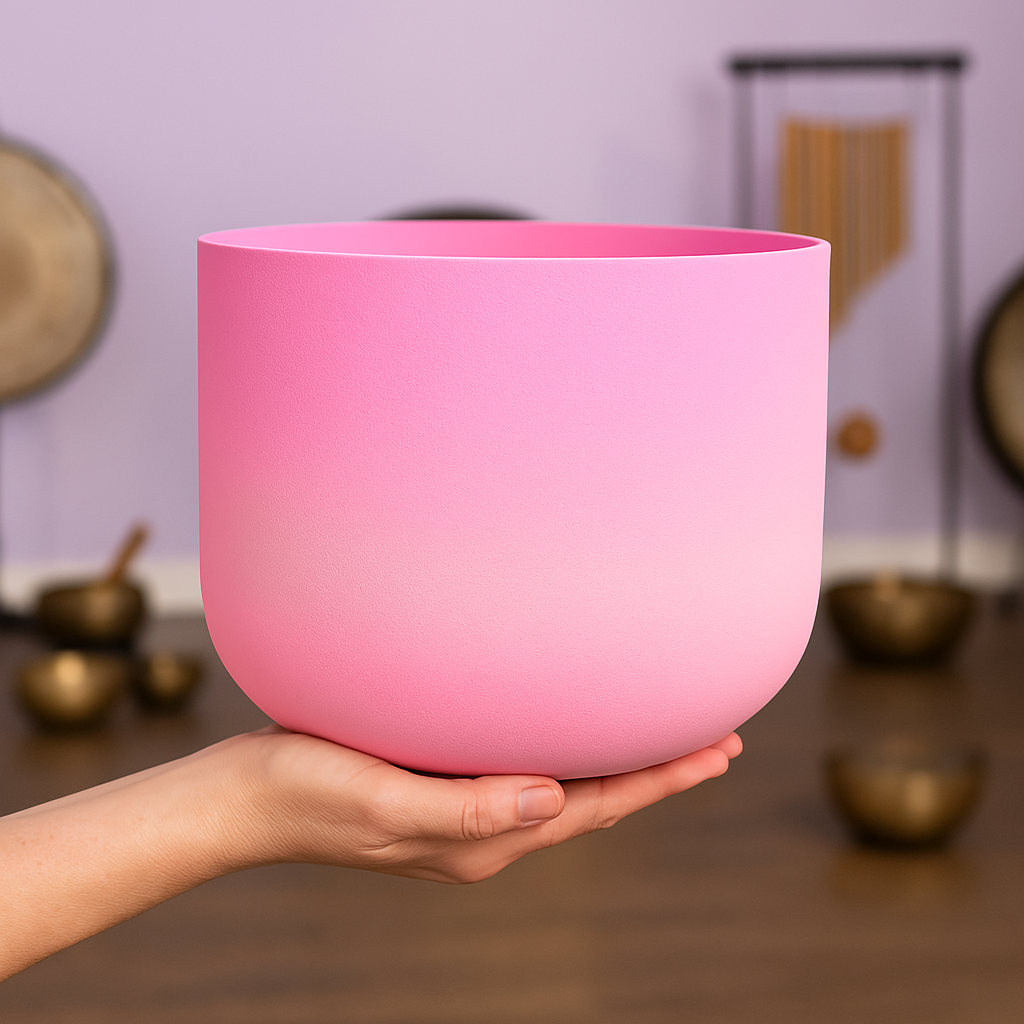 Herzchakra-Klangschale aus Quarzkristall mit F-Note