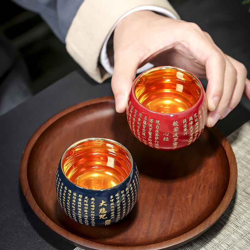 Herz-Sutra-Meditations-Teetasse aus Keramik, 130 ml, Rot oder Blau