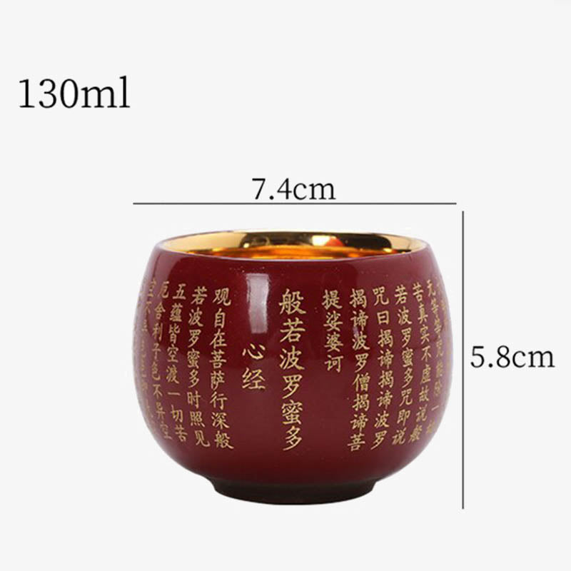 Herz-Sutra-Meditations-Teetasse aus Keramik, 130 ml, Rot oder Blau