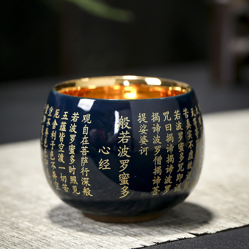 Herz-Sutra-Meditations-Teetasse aus Keramik, 130 ml, Rot oder Blau