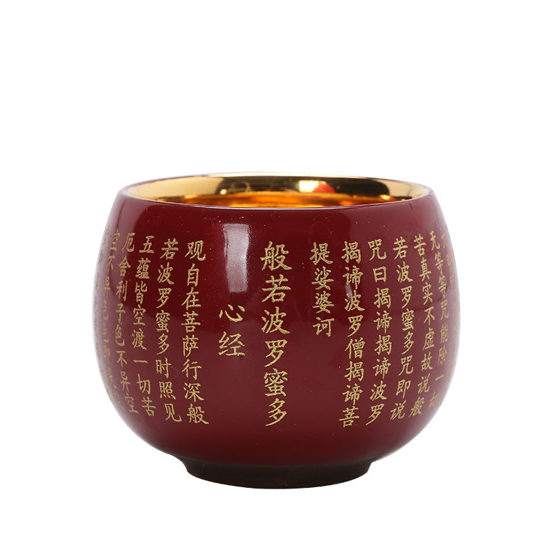 Herz-Sutra-Meditations-Teetasse aus Keramik, 130 ml, Rot oder Blau