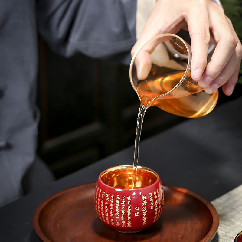 Herz-Sutra-Meditations-Teetasse aus Keramik, 130 ml, Rot oder Blau