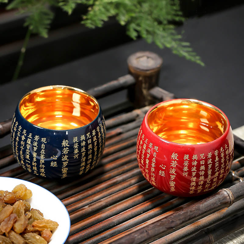 Herz-Sutra-Meditations-Teetasse aus Keramik, 130 ml, Rot oder Blau