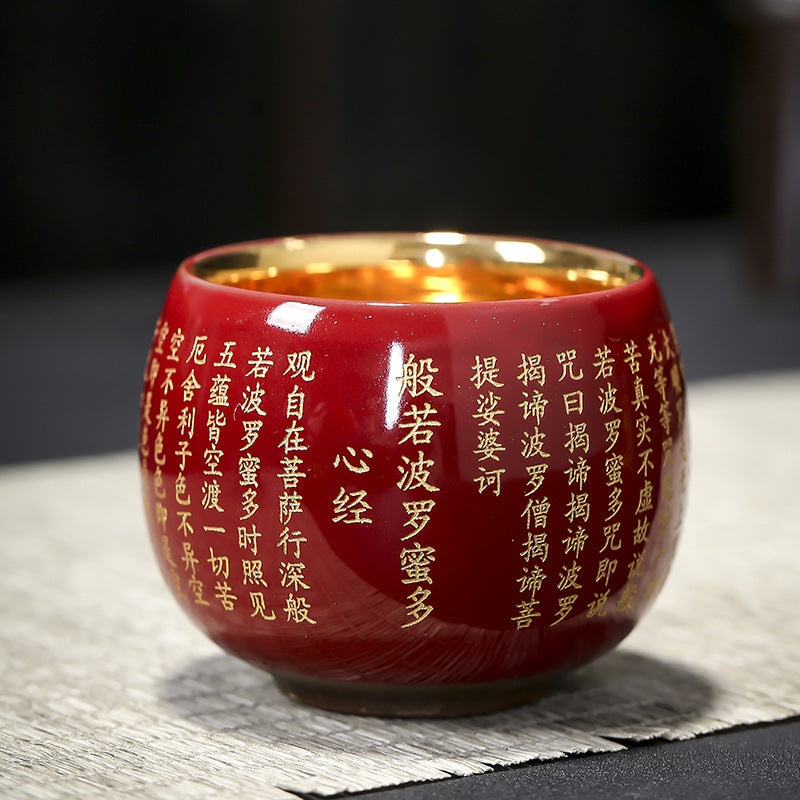 Herz-Sutra-Meditations-Teetasse aus Keramik, 130 ml, Rot oder Blau