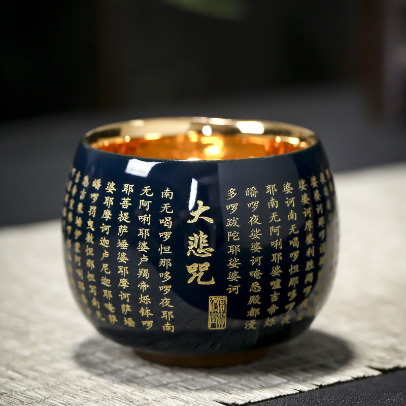 Herz-Sutra-Meditations-Teetasse aus Keramik, 130 ml, Rot oder Blau
