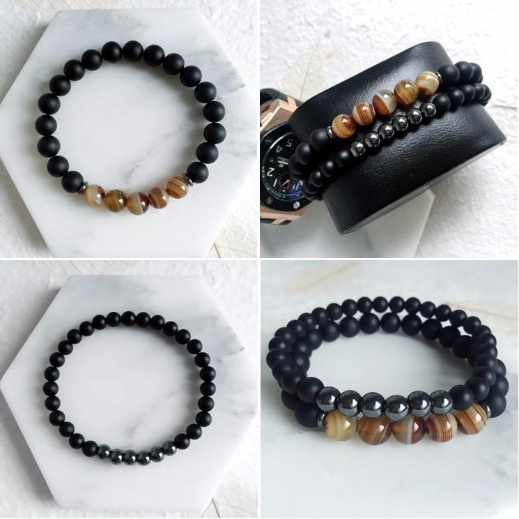 Hämatit-Achat-Schutz- und Balance-Armband-Set