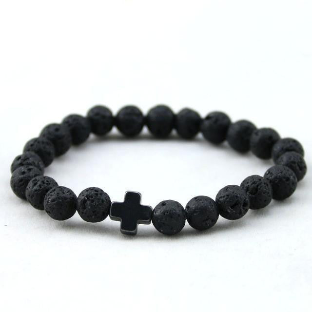 Hämatit &amp; Lavastein Kreuz Armband mit Türkis