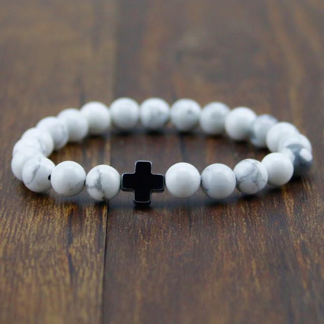 Hämatit &amp; Lavastein Kreuz Armband mit Türkis