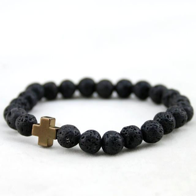 Hämatit &amp; Lavastein Kreuz Armband mit Türkis