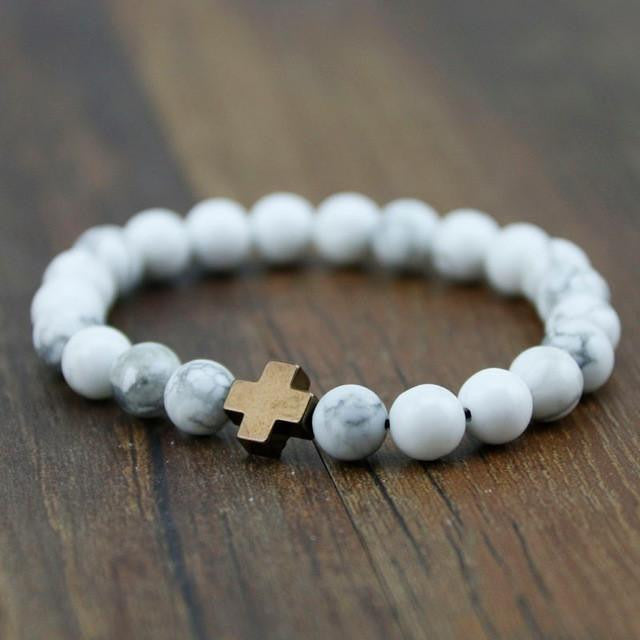 Hämatit &amp; Lavastein Kreuz Armband mit Türkis