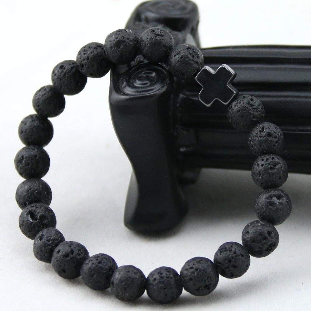 Hämatit &amp; Lavastein Kreuz Armband mit Türkis