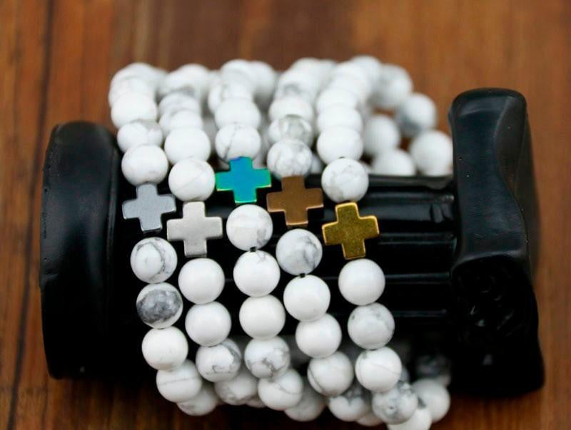 Hämatit &amp; Lavastein Kreuz Armband mit Türkis