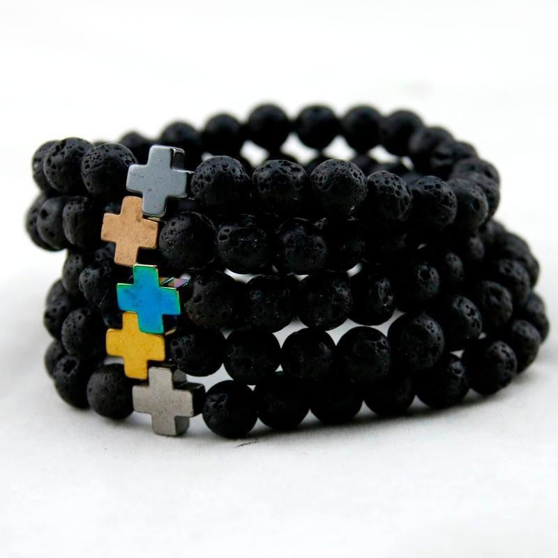 Hämatit &amp; Lavastein Kreuz Armband mit Türkis