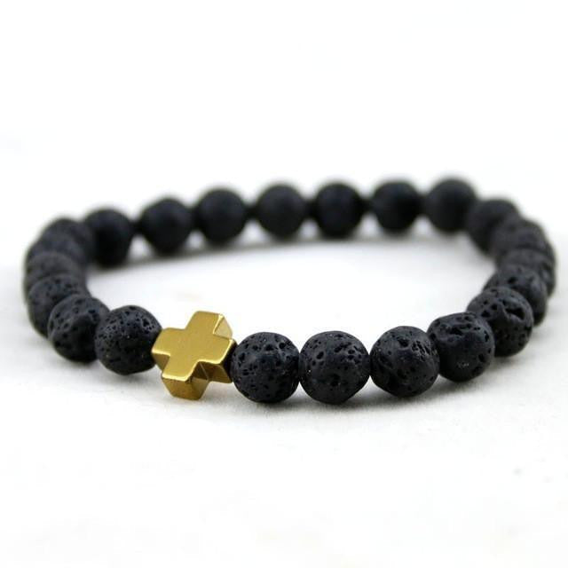 Hämatit &amp; Lavastein Kreuz Armband mit Türkis