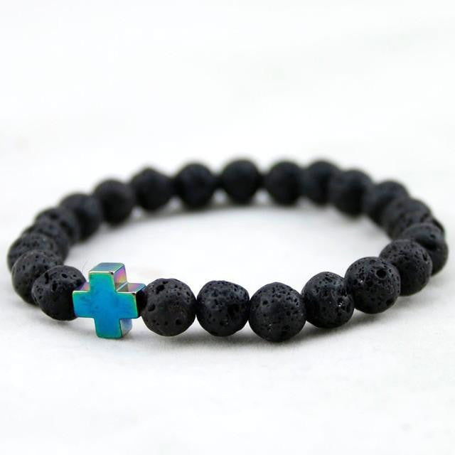 Hämatit &amp; Lavastein Kreuz Armband mit Türkis