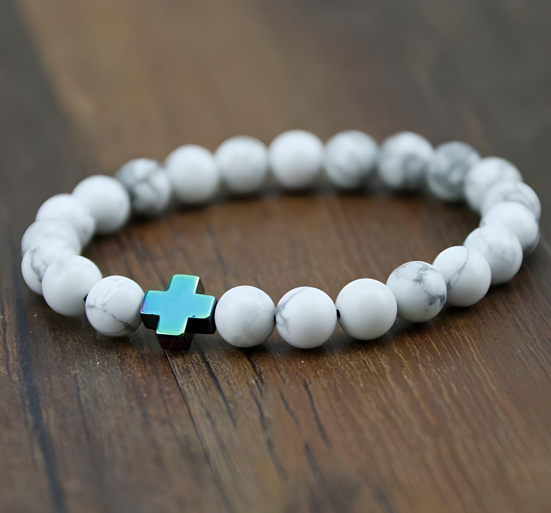 Hämatit &amp; Lavastein Kreuz Armband mit Türkis