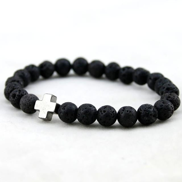 Hämatit &amp; Lavastein Kreuz Armband mit Türkis