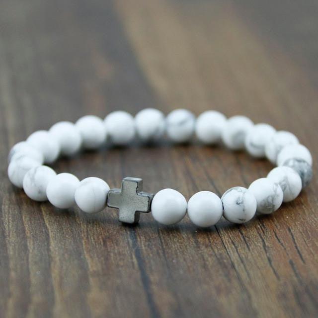 Hämatit &amp; Lavastein Kreuz Armband mit Türkis