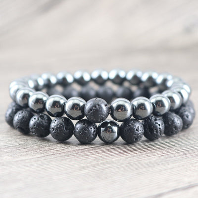 Hämatit- und Lavastein-Balance-Armbänder