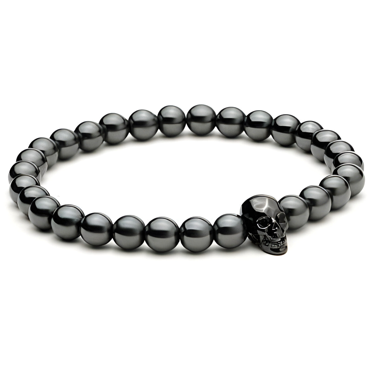 Hämatit-Totenkopf-Armband mit schwarzen Zirkonia-Augen